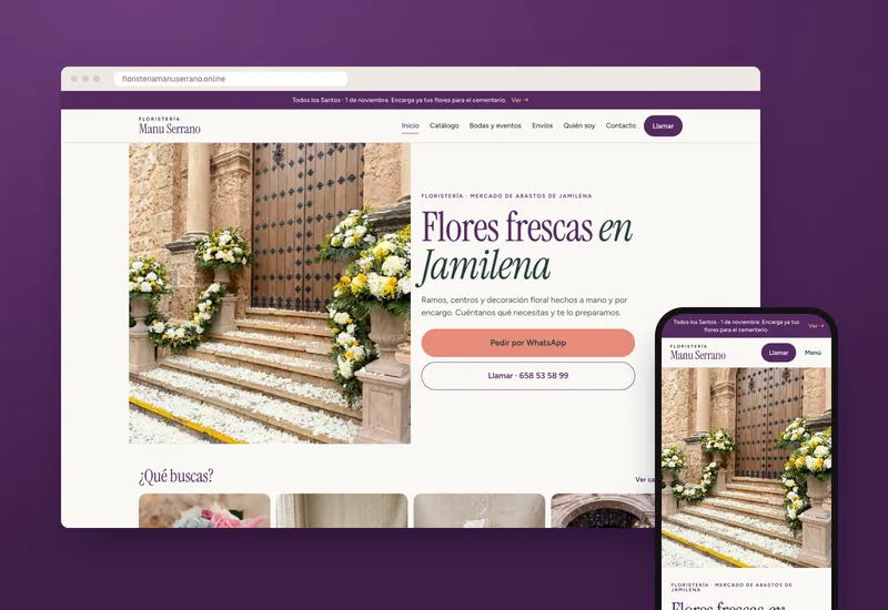 Web de Floristería Manu Serrano en ordenador y en móvil